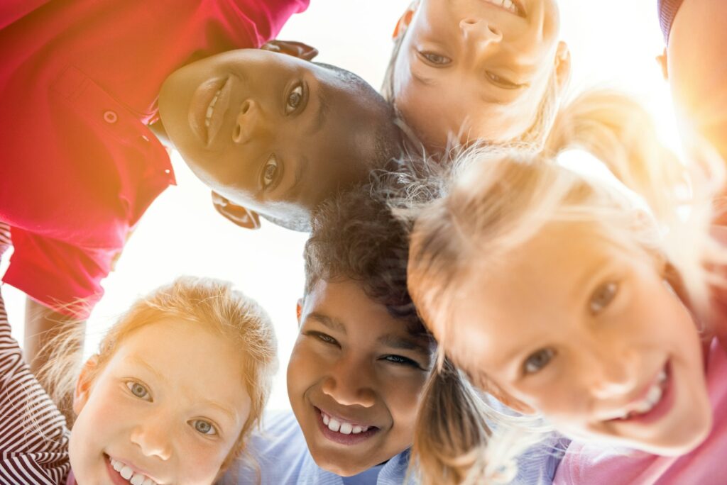 Happy children in circle